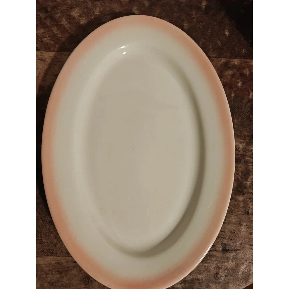 Set‎ Of 3 Vintage Caribe China USA Pink Sunset Airbrush Oval Platter Plates
